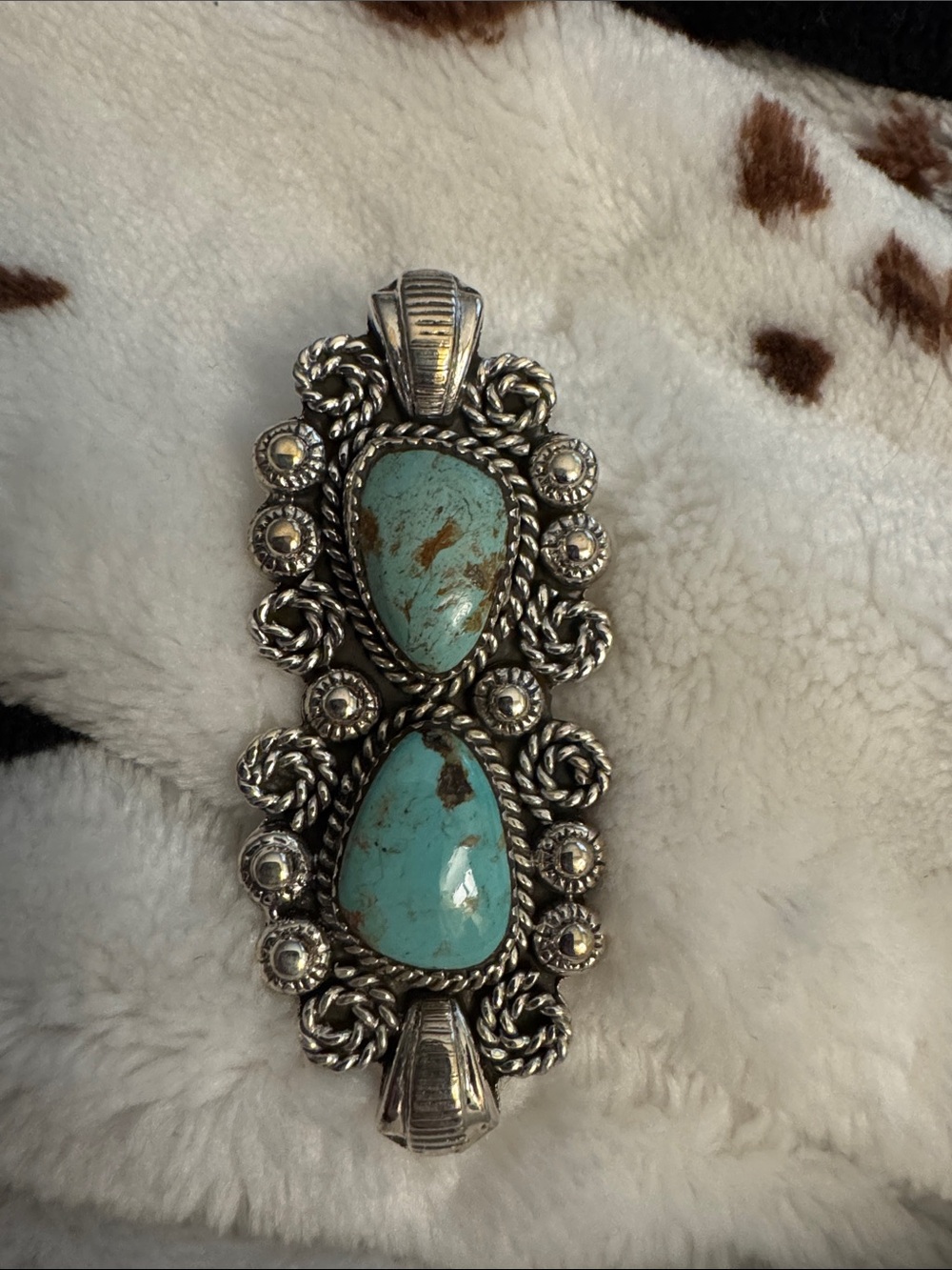 Double Turquoise Teardrop Pendant Necklace - Silver-Tone Southwestern Style